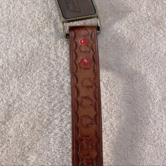 Vintage General Hot Oil And Chemical Cleaning Ltd Red Deer Brown Leather Belt - Picture 2 of 10